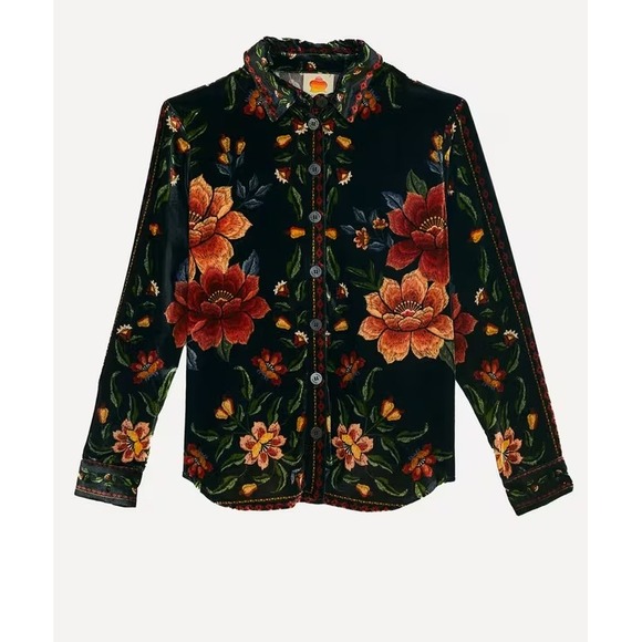 FARM‎ RIO Black Macaws Garden Velvet Long Sleeve Button Up Shirt  New $325 sz.S - Picture 1 of 12